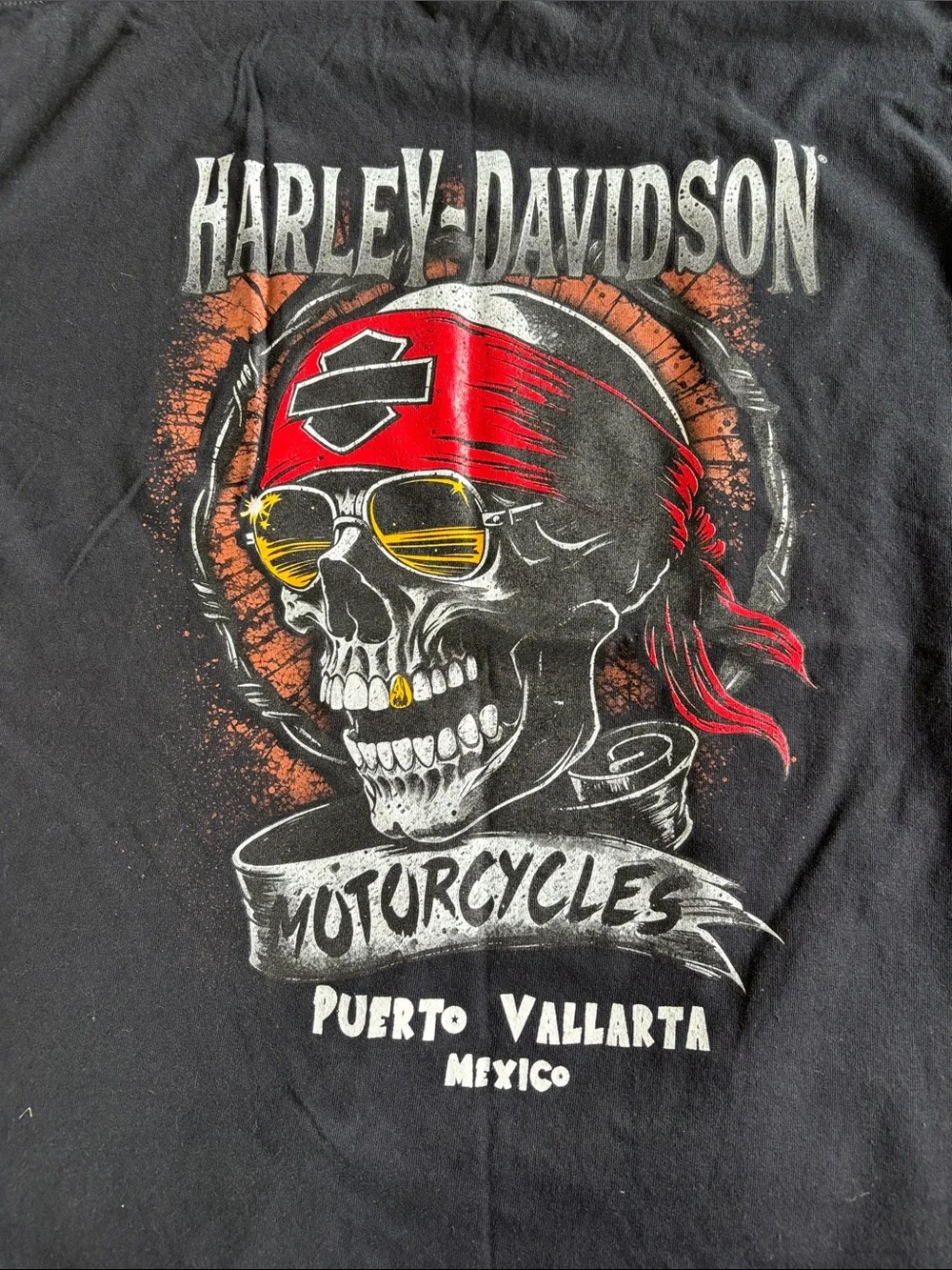 Harley-Davidson Black Short Sleeve Tee with Orange Logo - Puerto Vallarta